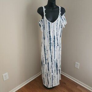 T1 - White & Blue Maxi Dress Peek-a-Boo Shoulders XL